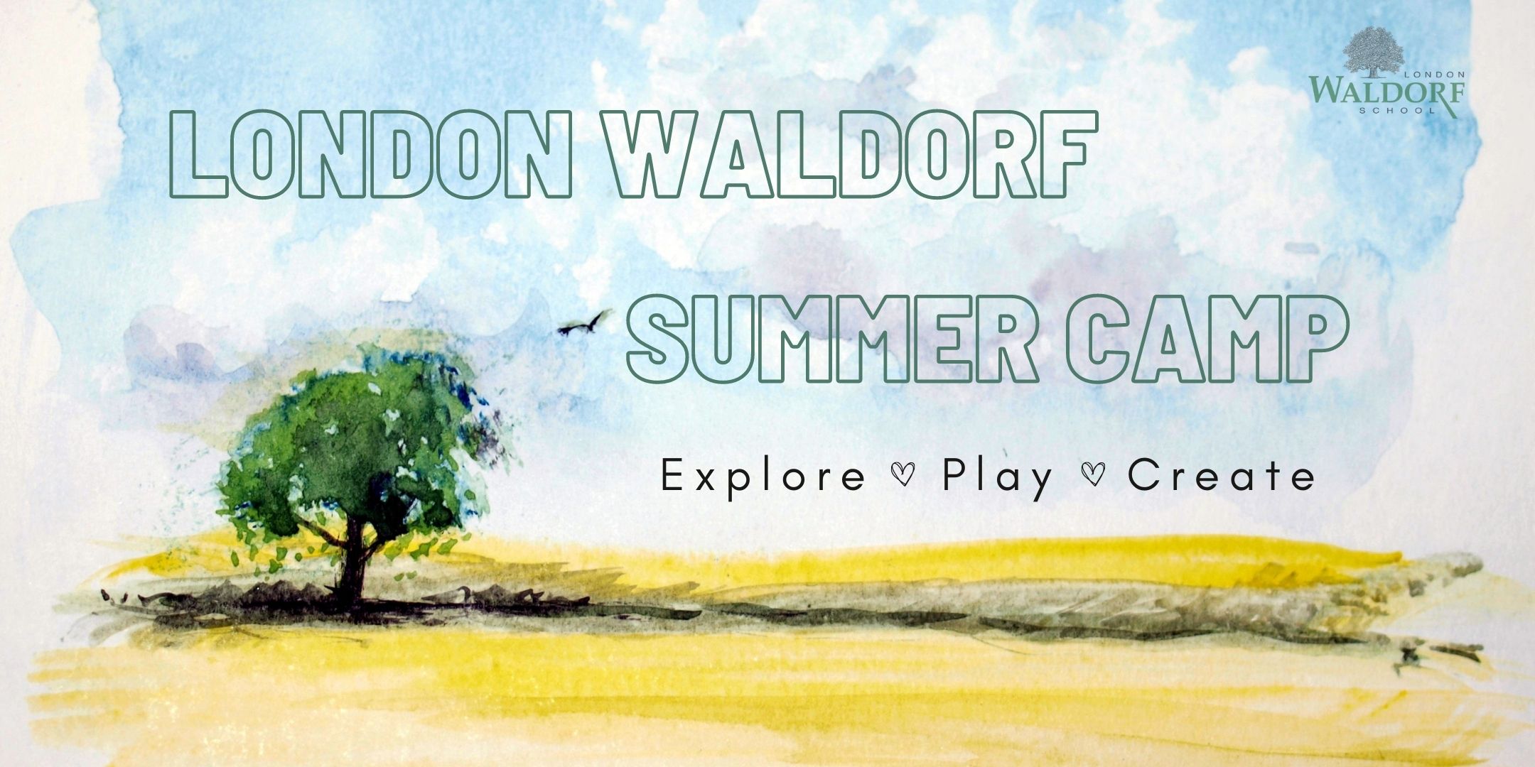 London Waldorf Summer Camp week 1 (11) Poster for London Waldorf Summer Camp. watercolour painting of field with one tree and blue skies
